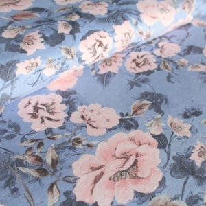 Jersey Tencel fond bleu motif floral pastel 0532